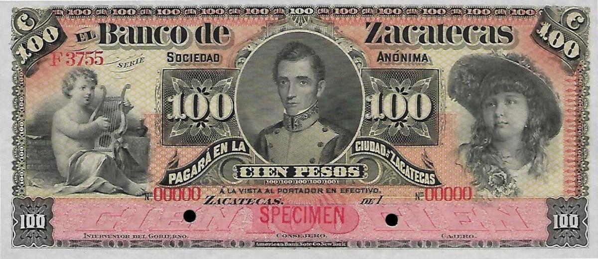 Front of Mexico pS479s: 100 Pesos from 1891