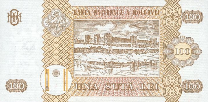 Back of Moldova p15a: 100 Leu from 1992