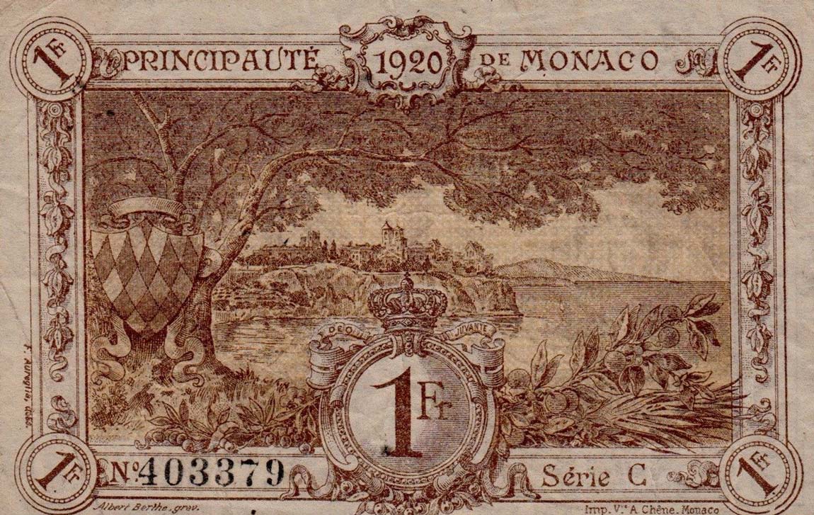 Back of Monaco p4b: 1 Franc from 1920