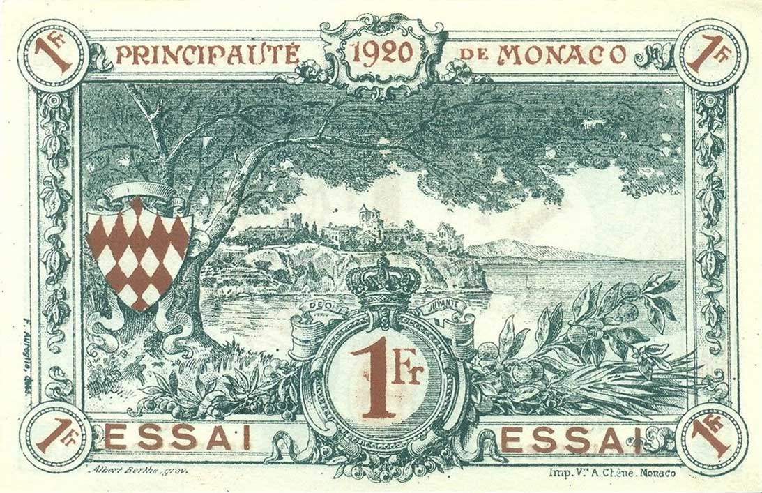 Back of Monaco p5s: 1 Franc from 1920