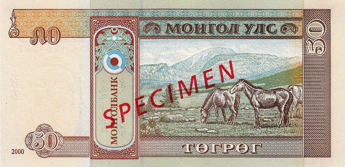 Back of Mongolia p64s: 50 Tugrik from 2000