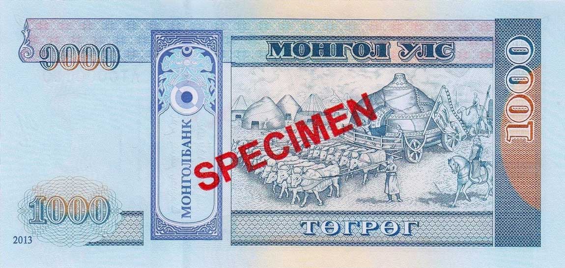 Back of Mongolia p67s: 1000 Tugrik from 2003