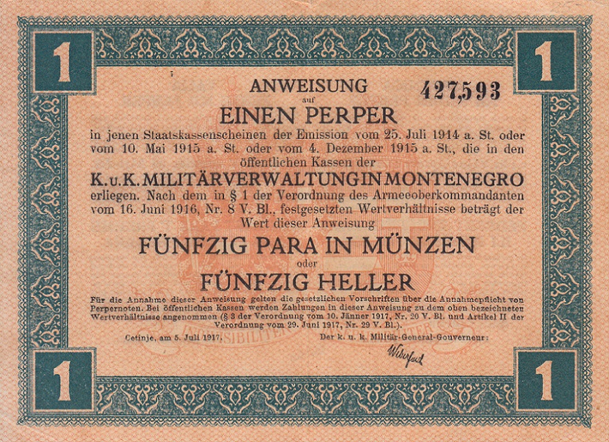 Front of Montenegro pM148: 1 Perper from 1917