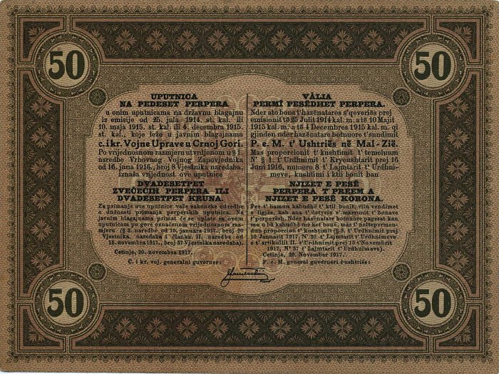 Back of Montenegro pM153: 50 Perpera from 1917