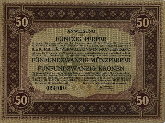 Front of Montenegro pM153: 50 Perpera from 1917