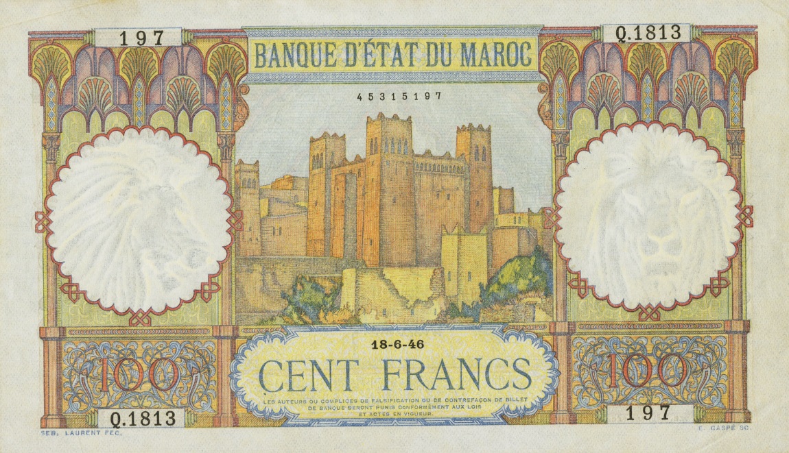 Front of Morocco p20: 100 Francs from 1928