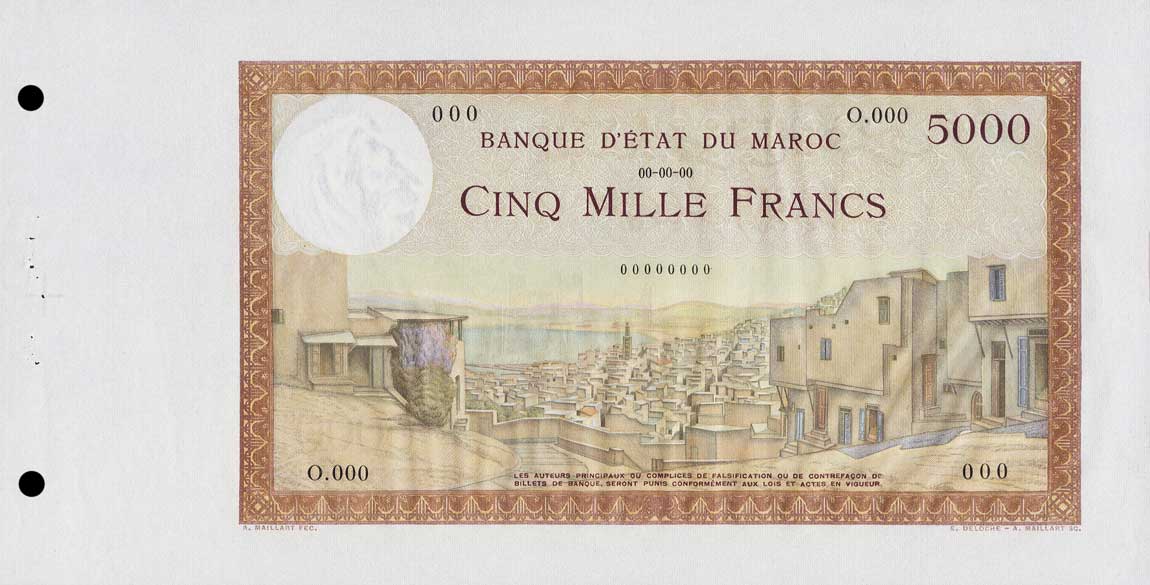 Front of Morocco p23s: 5000 Francs from 1938