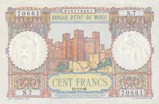 Front of Morocco p45: 100 Francs from 1948