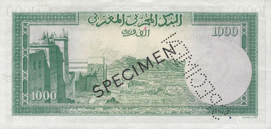 Back of Morocco p46A: 1000 Francs from 1951