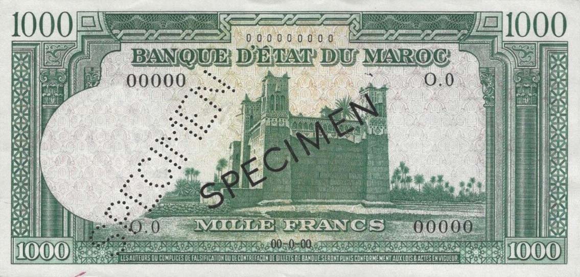 Front of Morocco p46A: 1000 Francs from 1951