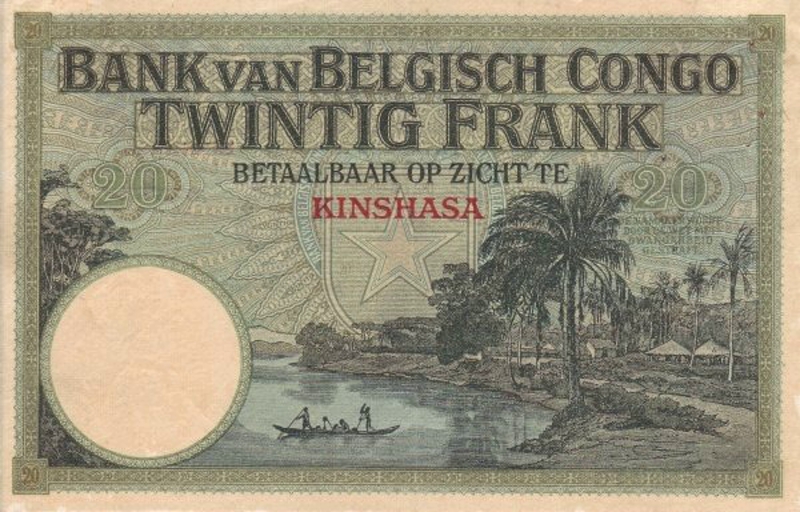 Back of Belgian Congo p10b: 20 Francs from 1912