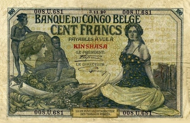 Front of Belgian Congo p11b: 100 Francs from 1912