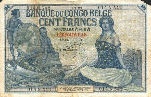 Front of Belgian Congo p11c: 100 Francs from 1926