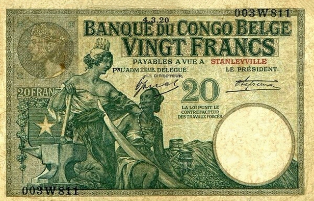 Front of Belgian Congo p11e: 100 Francs from 1912