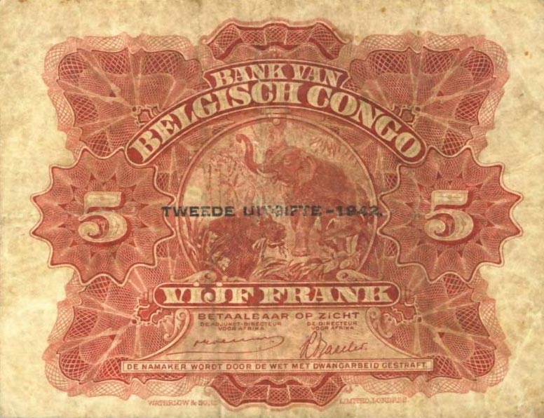 Back of Belgian Congo p13: 5 Francs from 1942