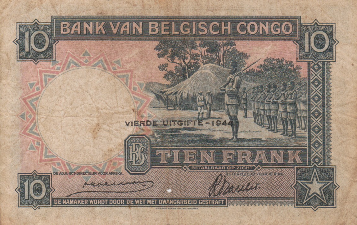 Back of Belgian Congo p14D: 10 Francs from 1944