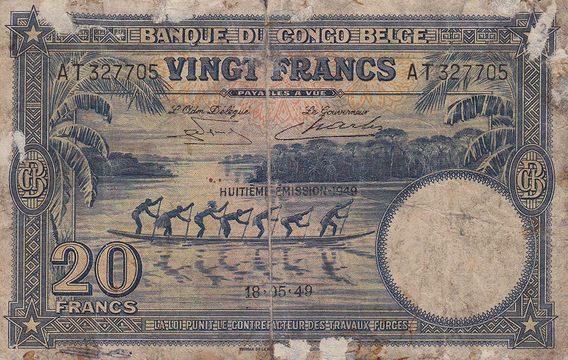 Front of Belgian Congo p15G: 20 Francs from 1949