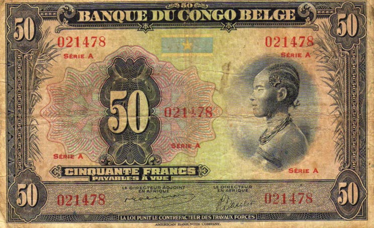 Front of Belgian Congo p16a: 50 Francs from 1941
