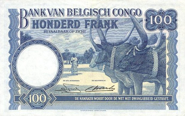 Back of Belgian Congo p17d: 100 Francs from 1949