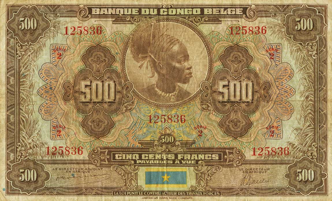 Front of Belgian Congo p18Aa: 500 Francs from 1941