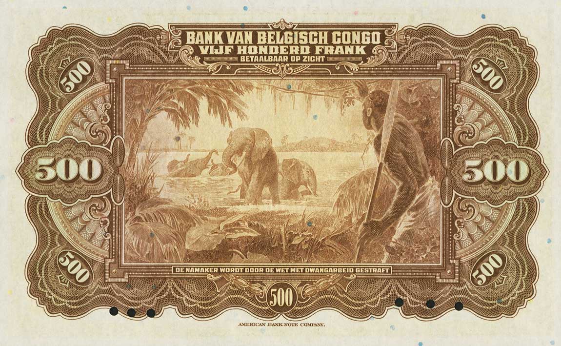 Back of Belgian Congo p18As: 500 Francs from 1941