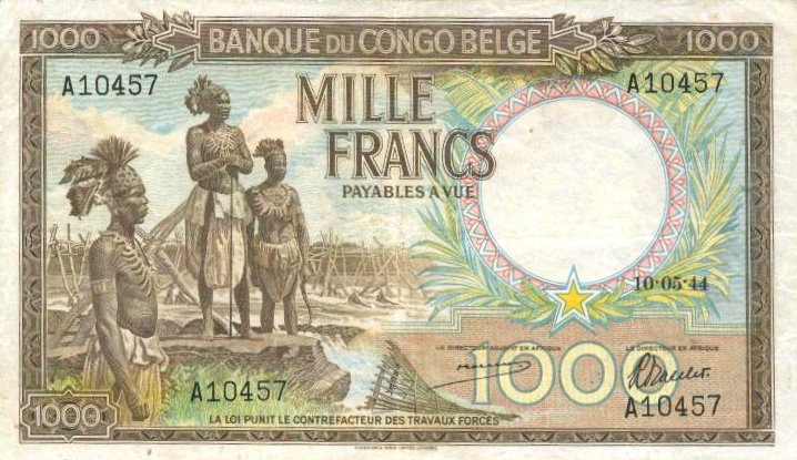 Front of Belgian Congo p19a: 1000 Francs from 1944