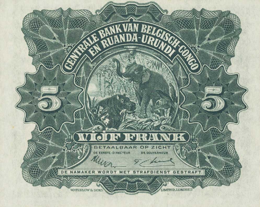 Back of Belgian Congo p21: 5 Francs from 1952