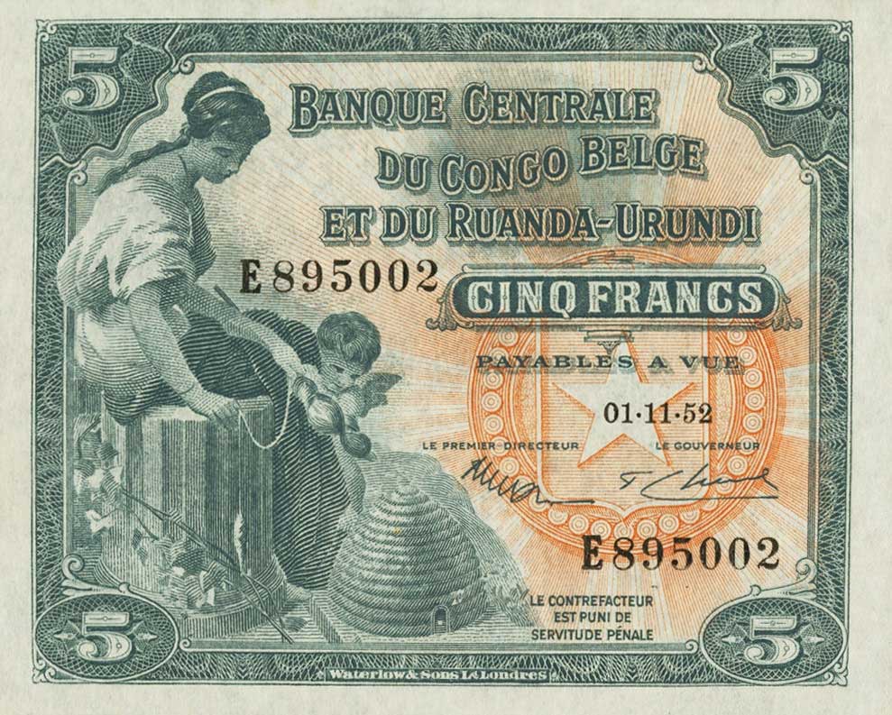 Front of Belgian Congo p21: 5 Francs from 1952