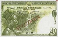 p26s from Belgian Congo: 20 Francs from 1953
