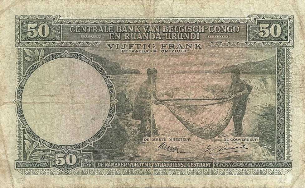 Back of Belgian Congo p27a: 50 Francs from 1953