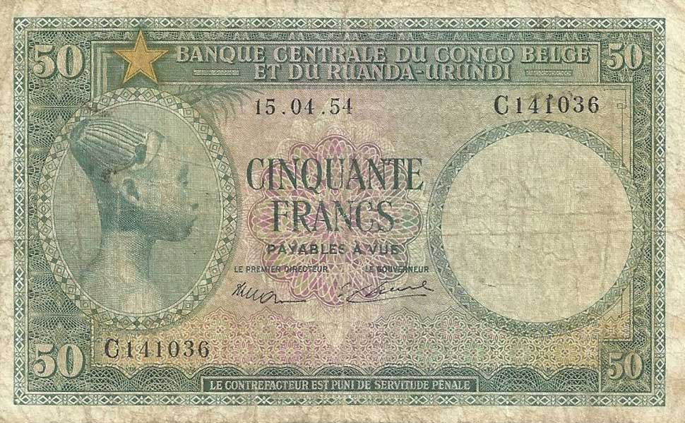 Front of Belgian Congo p27a: 50 Francs from 1953