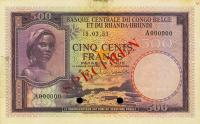 p28s from Belgian Congo: 500 Francs from 1953