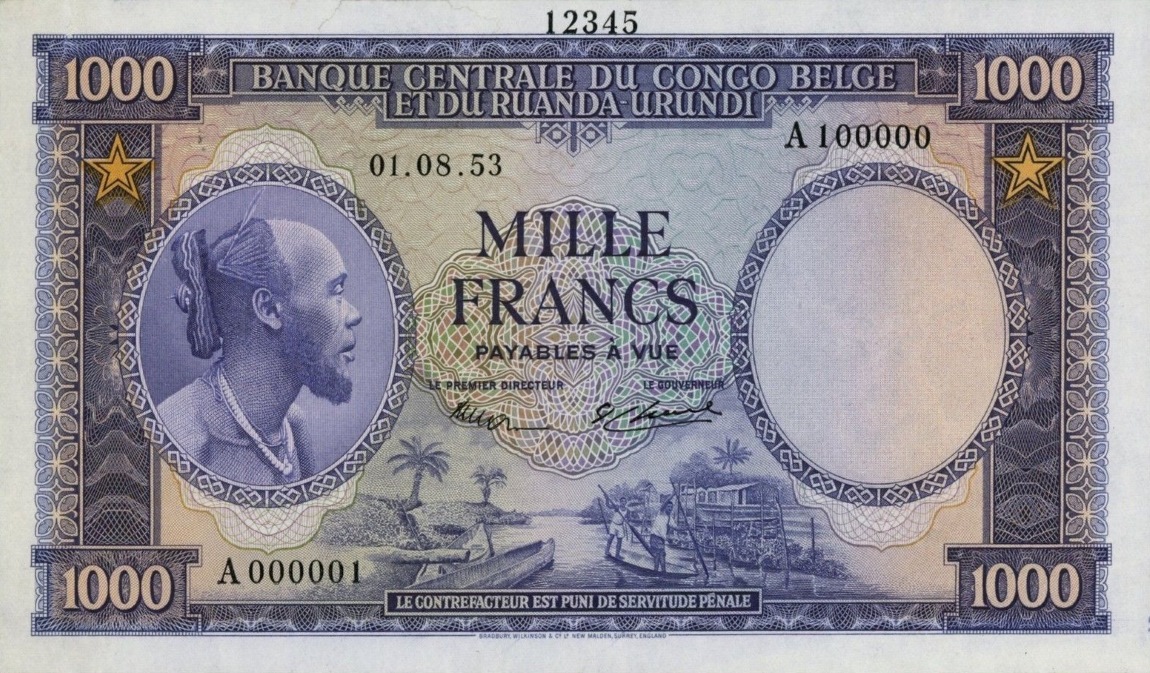 Front of Belgian Congo p29s: 1000 Francs from 1953