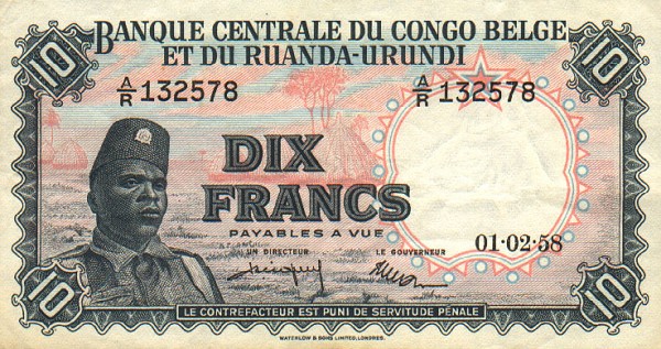 Front of Belgian Congo p30b: 10 Francs from 1956