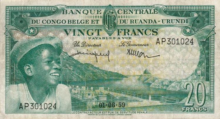 Front of Belgian Congo p31a: 20 Francs from 1956