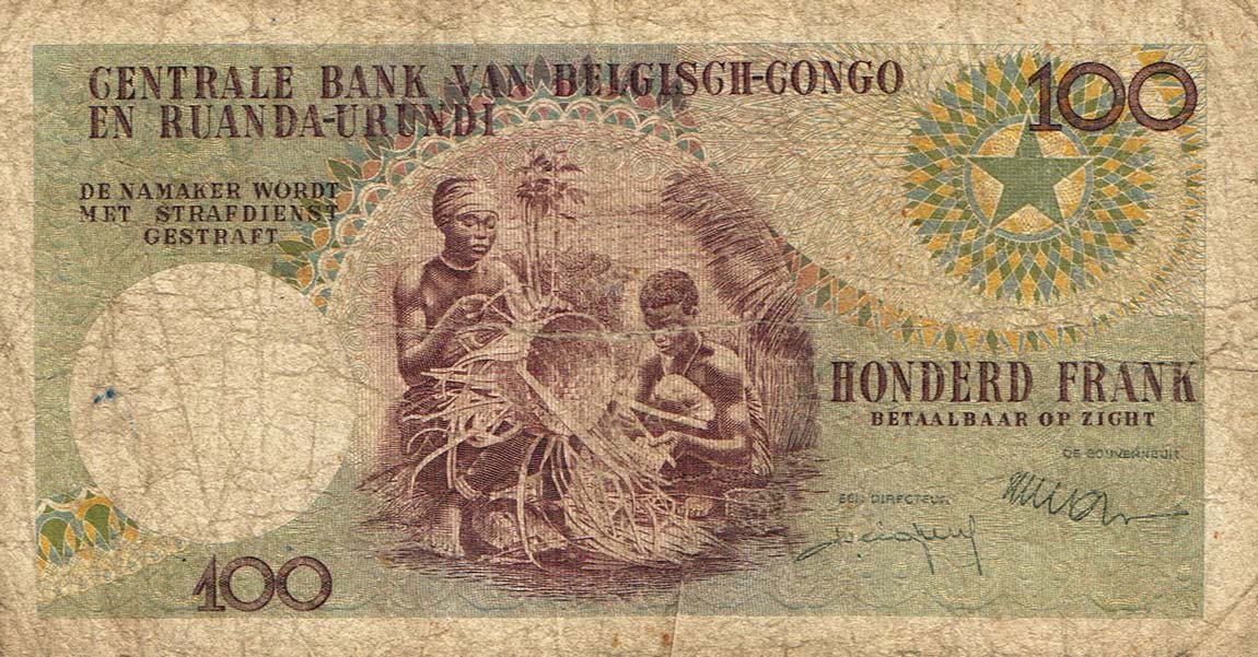 Back of Belgian Congo p33c: 100 Francs from 1960
