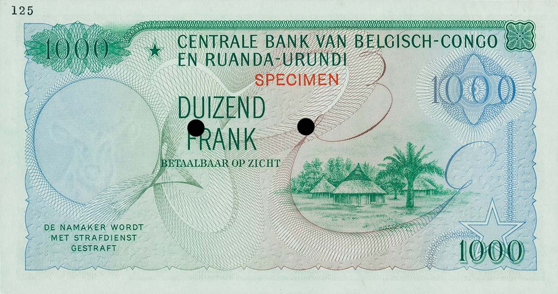 Back of Belgian Congo p35ct: 1000 Francs from 1958