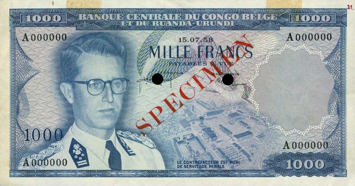 Front of Belgian Congo p35s: 1000 Francs from 1958