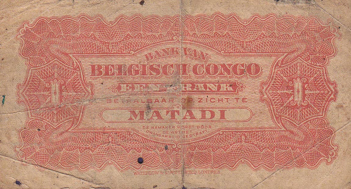 Back of Belgian Congo p3Ba: 1 Franc from 1914