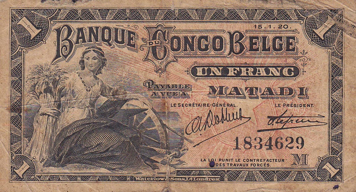 Front of Belgian Congo p3Ba: 1 Franc from 1914