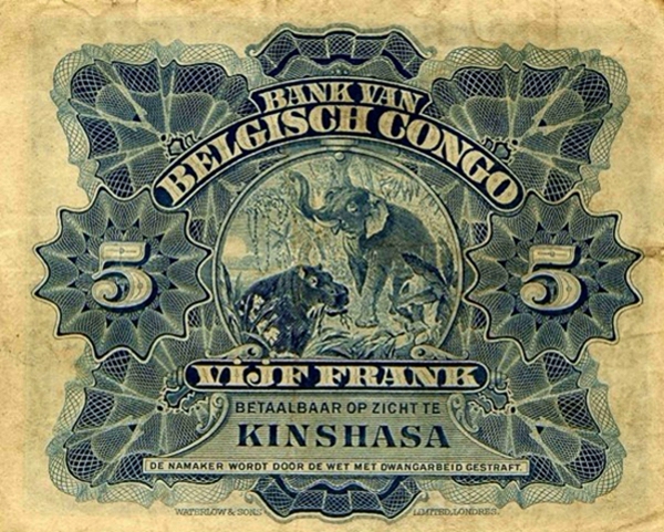 Back of Belgian Congo p4A: 5 Francs from 1914