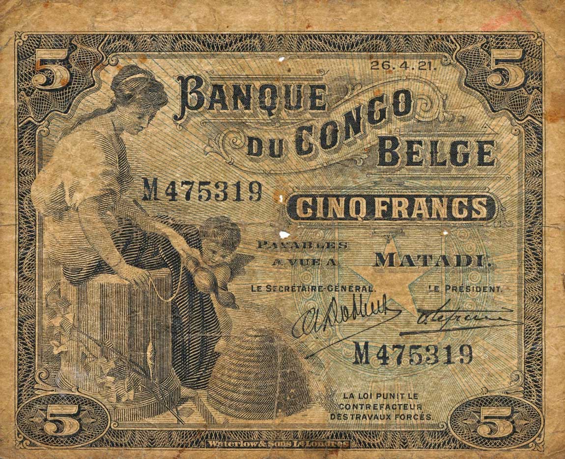 Front of Belgian Congo p4B: 5 Francs from 1914