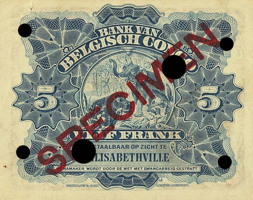 Back of Belgian Congo p4s: 5 Francs from 1914