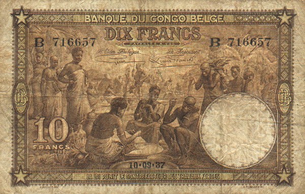 Front of Belgian Congo p9: 10 Francs from 1937