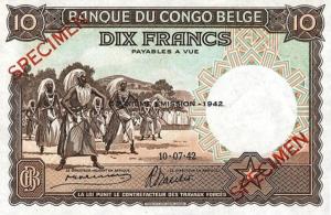 p14Bs from Belgian Congo: 10 Francs from 1942