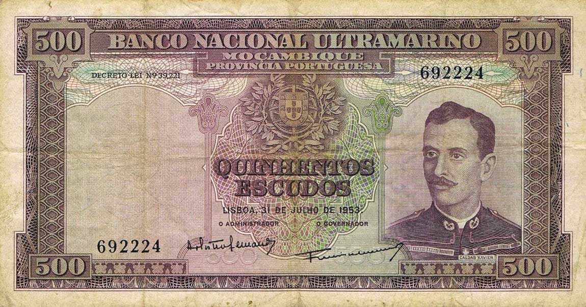 Front of Mozambique p104a: 500 Escudos from 1953