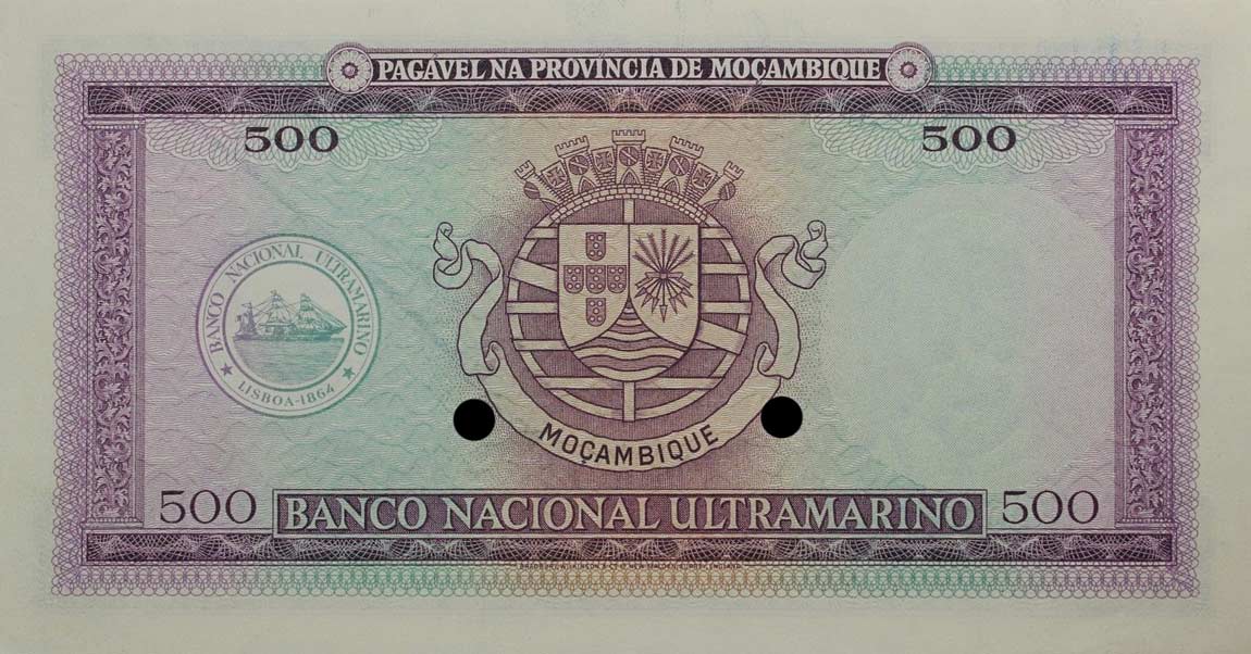 Back of Mozambique p104s: 500 Escudos from 1953