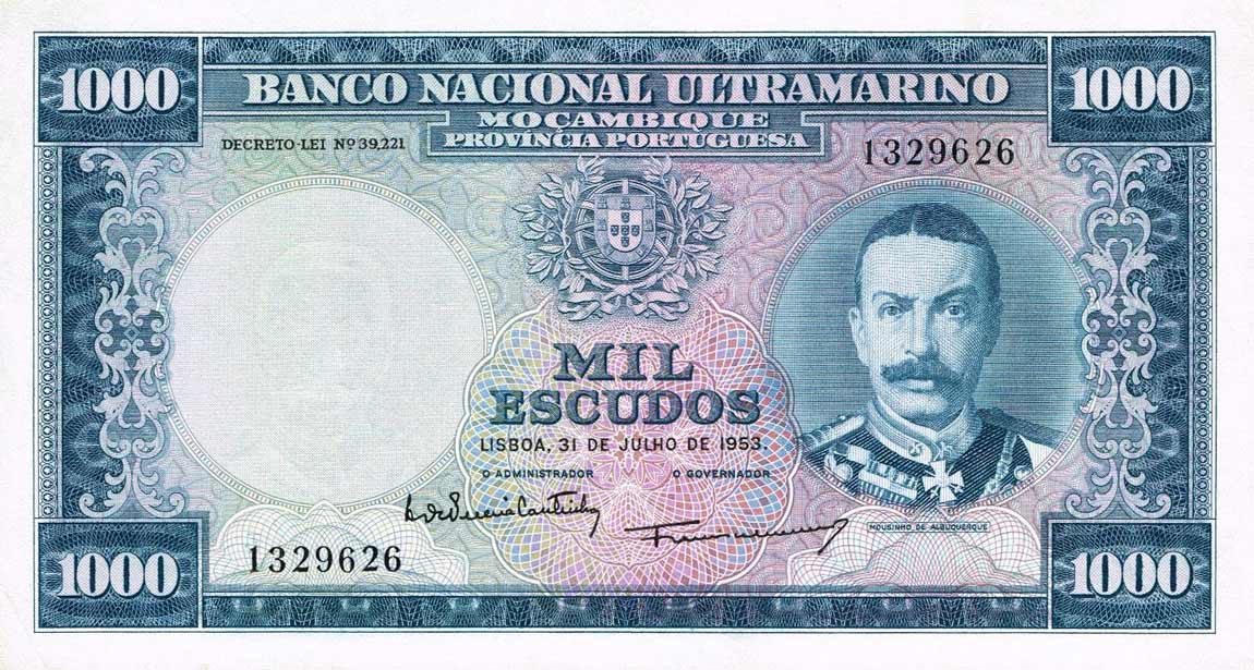 Front of Mozambique p105a: 1000 Escudos from 1953