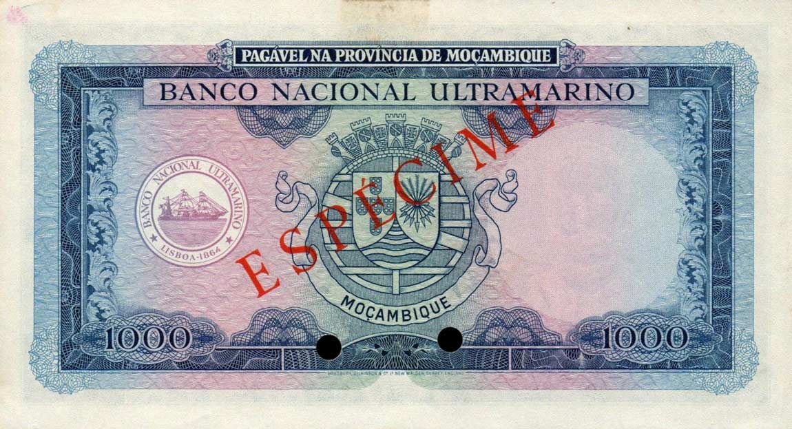 Back of Mozambique p105s: 1000 Escudos from 1953