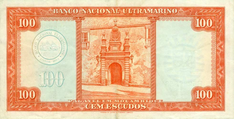 Back of Mozambique p107a: 100 Escudos from 1958